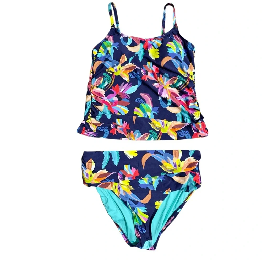 New La Blanca Floral Tankini Swimsuit 16W Slimming Tummy Control Tropical Pool